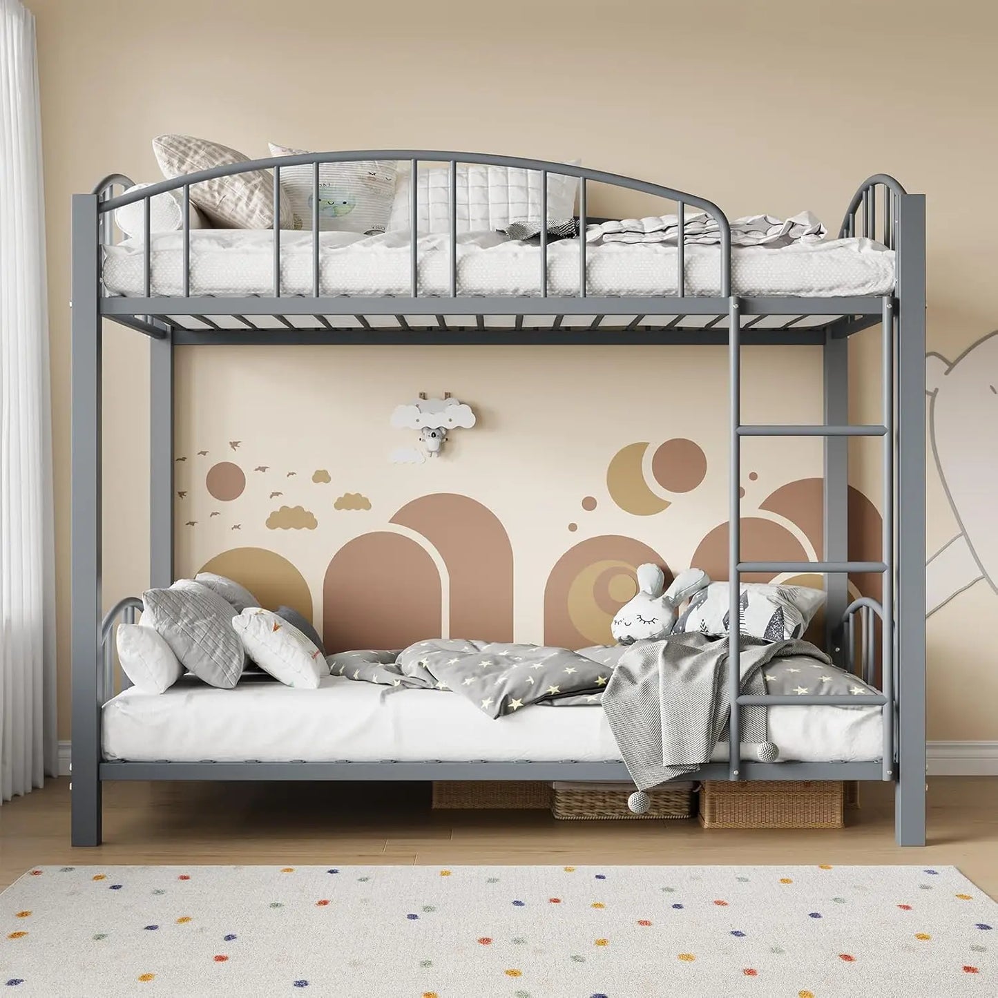 Acekool Metal Loft Bed With Heightened Safety Guardrail And Ladder