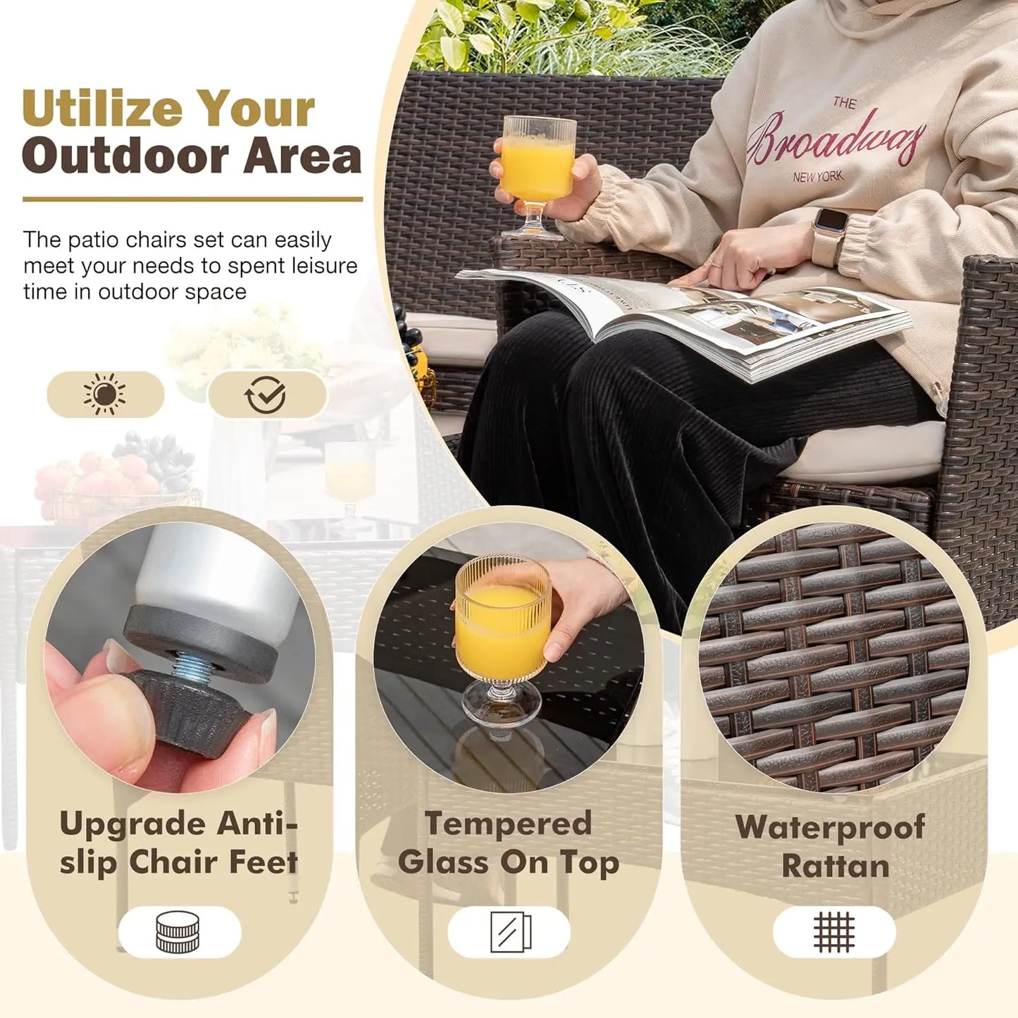 Outdoor Rattan Patio Furniture Set Four Piece Garden Poolside