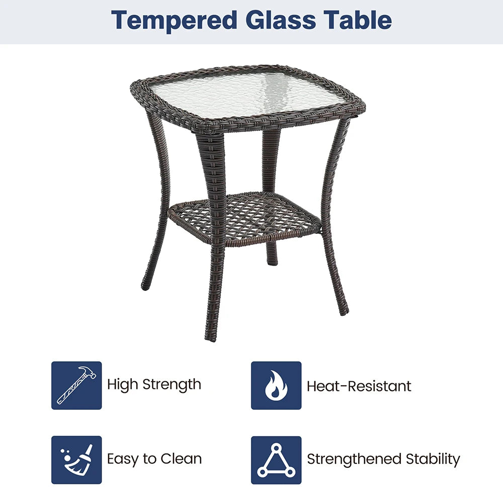 HiMISS 3-Piece Outdoor Wicker Swivel Patio Set With Glass Table