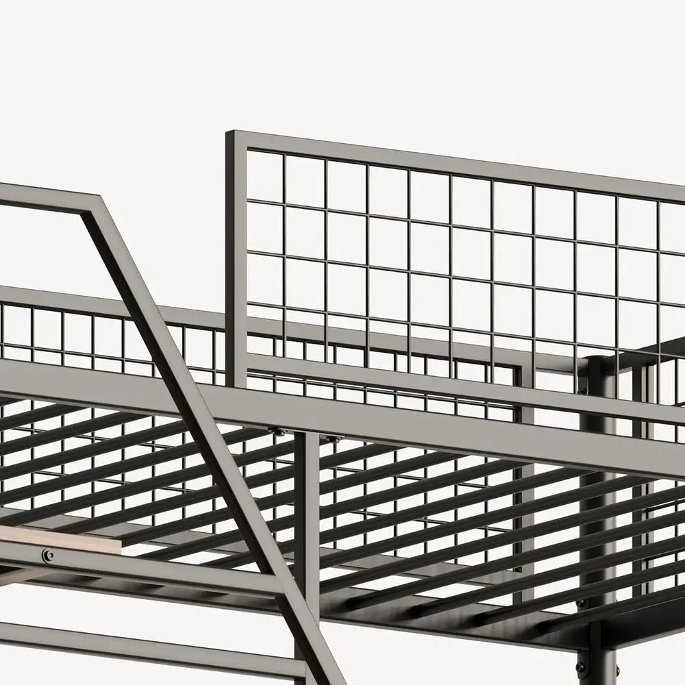 Metal Loft Bed With Stairs Desk And Charging Station