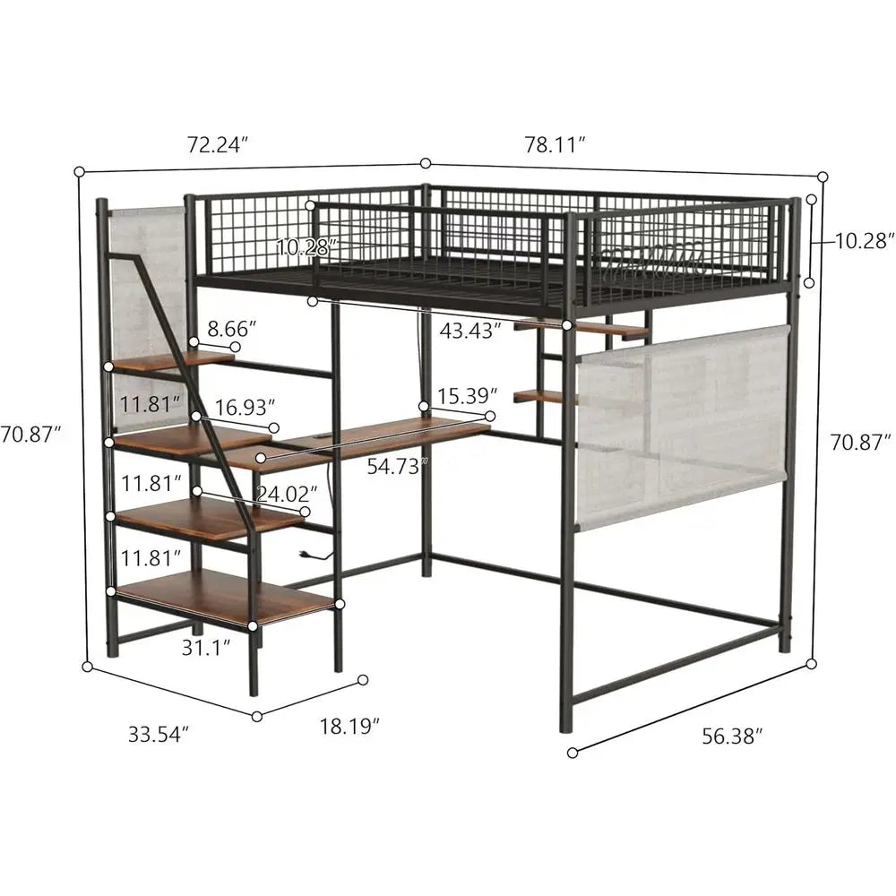 Metal Loft Bed With Stairs Desk And Charging Station