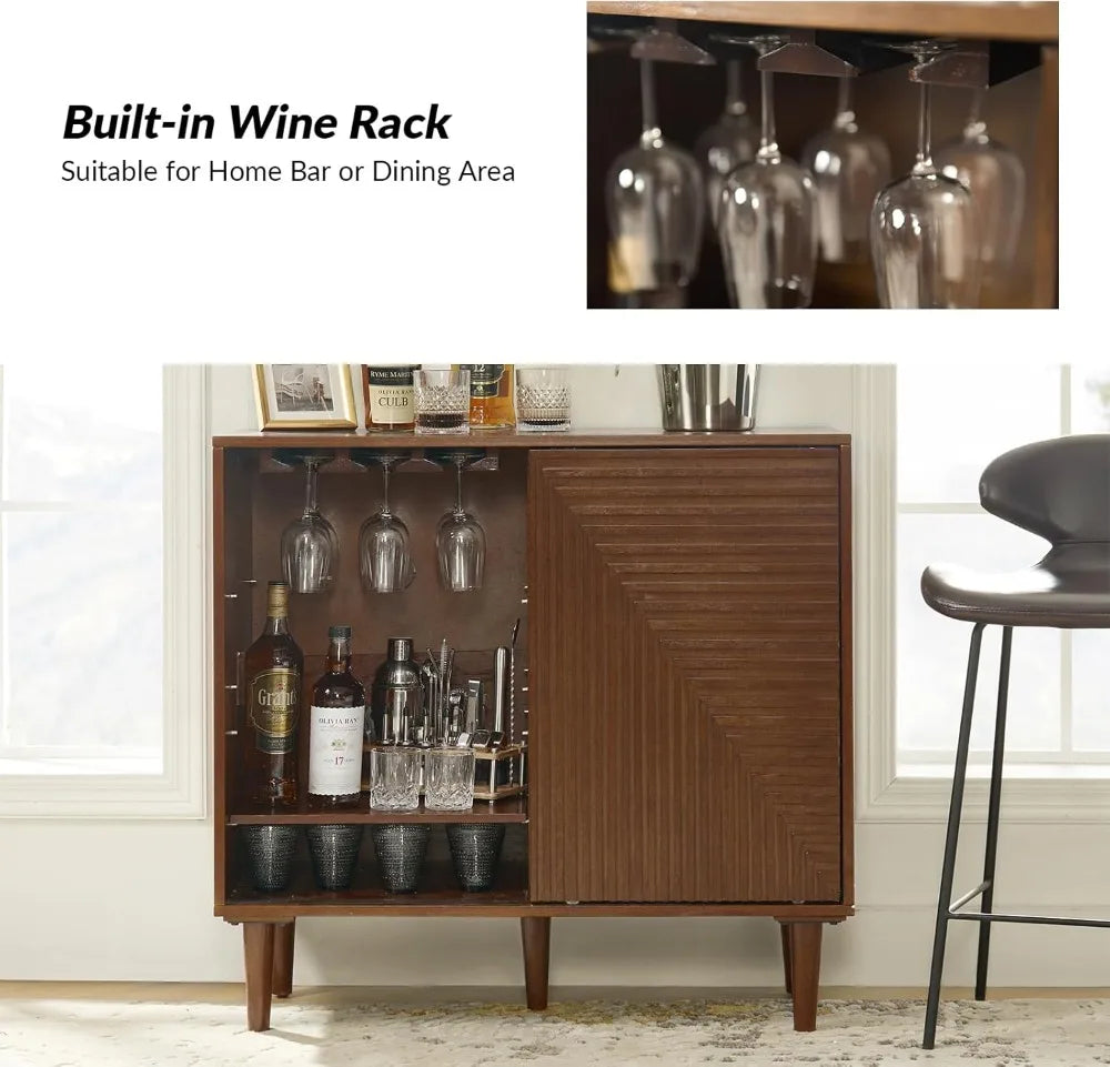 Coffee Bar Cabinet With Wine Racks And Adjustable Shelves