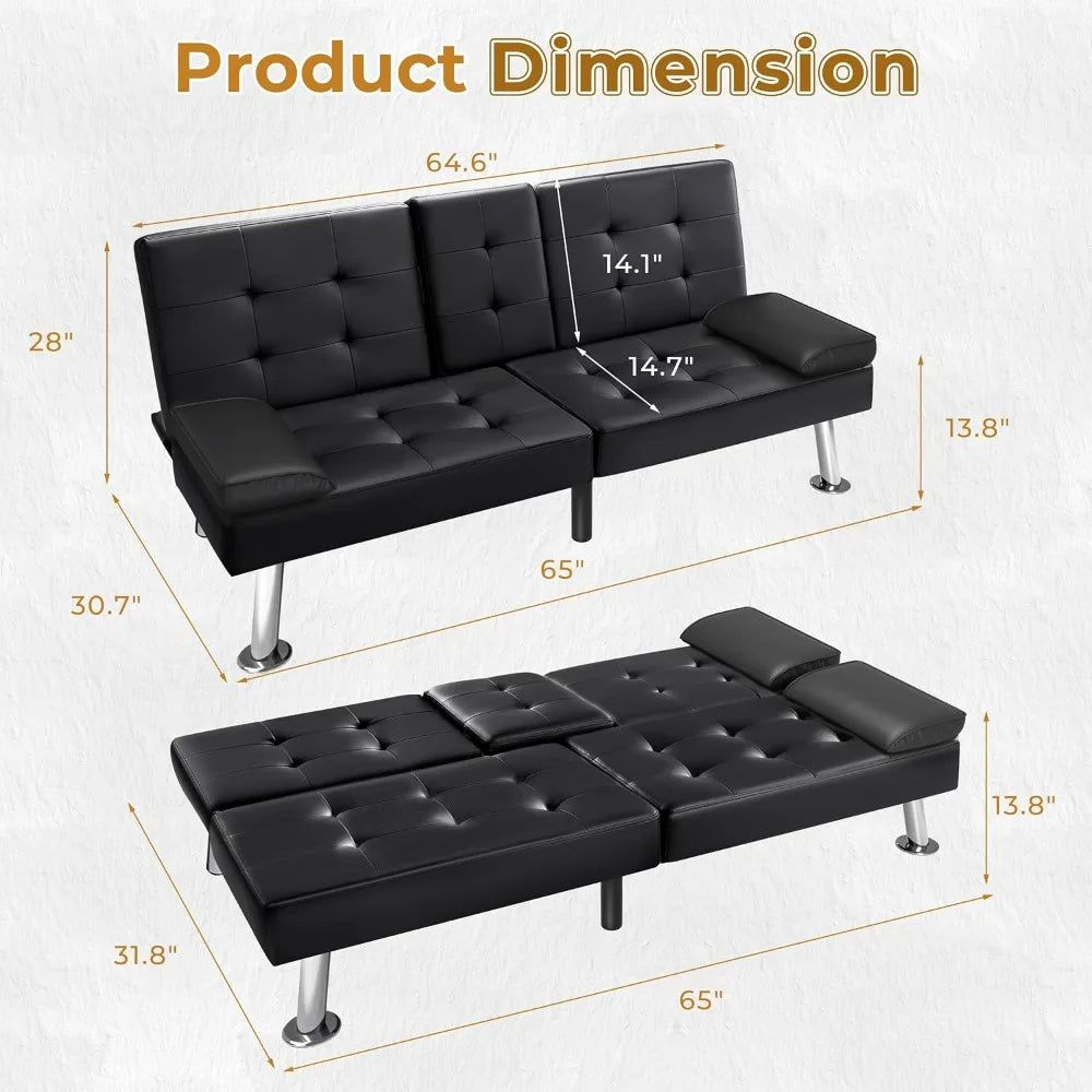 Victone Futon Sofa Bed Modern Faux Leather Couch Bed Convertible