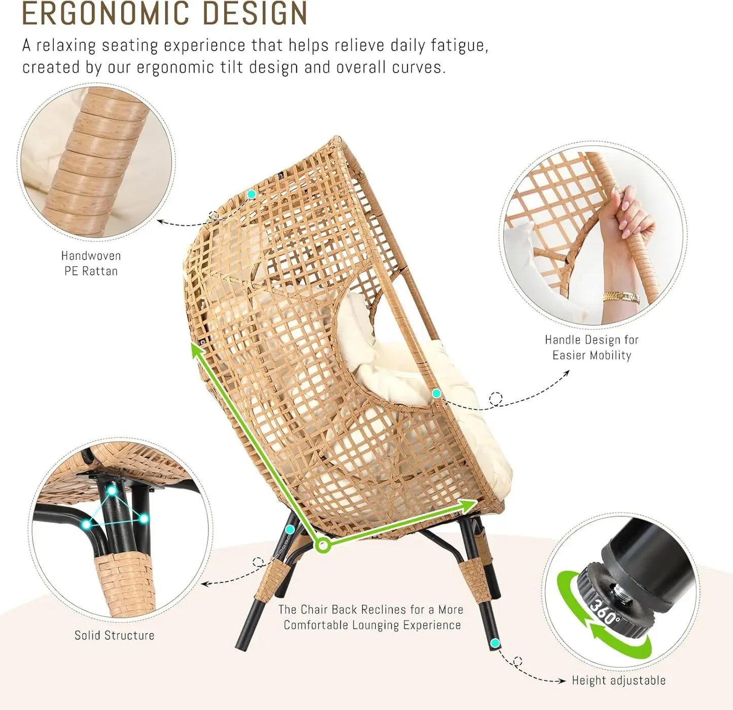 Egg Chair With Footrest Wicker Patio Lounger With Ottoman