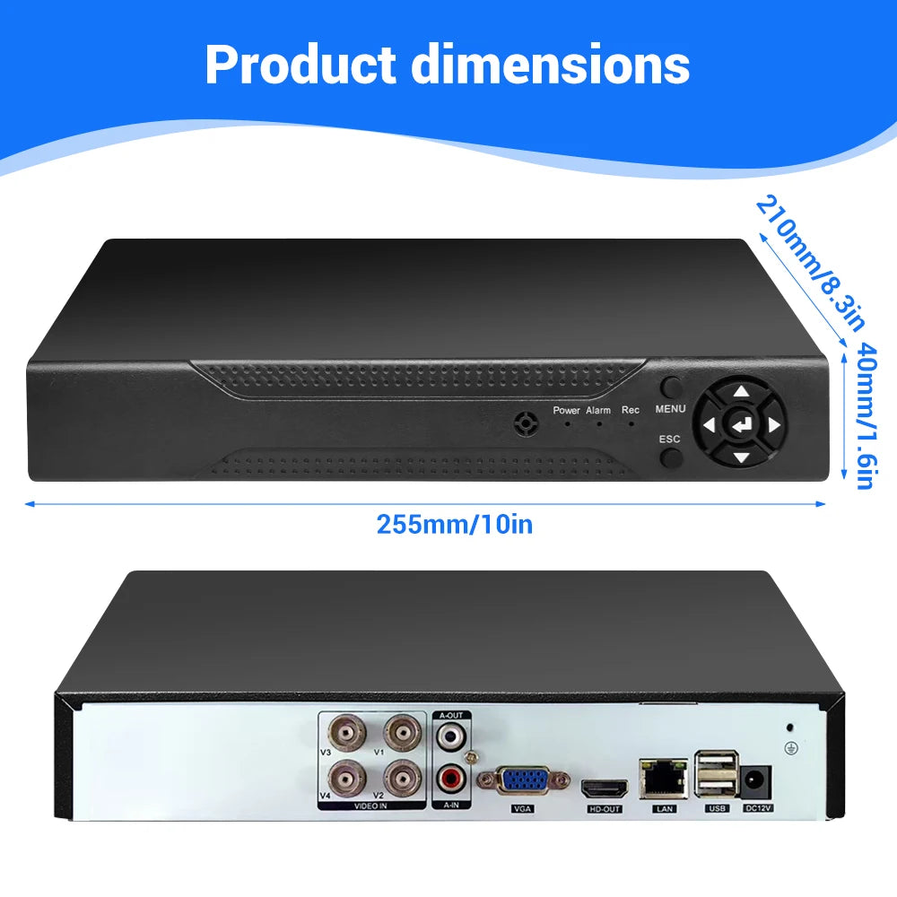 4CH 5MP-N AHD DVR Security Video Recorder H.265+ CCTV Digital Recorder Support Up to 8TB Hard Drive P2P Remote View Motion Detection Alarm with USB Mouse Power Adapter
