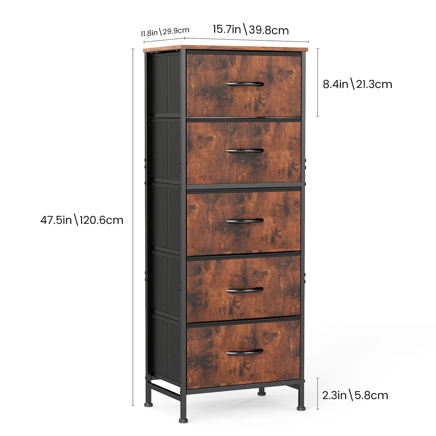 JHK Dresser With 5 Fabric Drawers And Steel Frame Storage