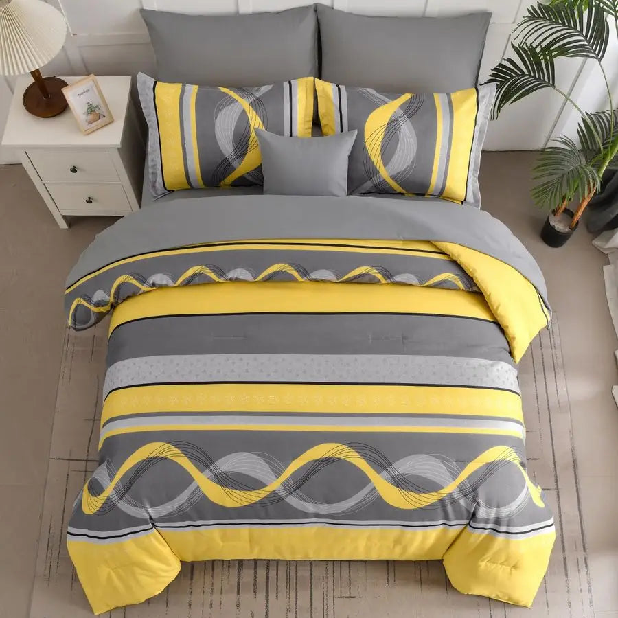 Comforter Set Bed in a Bag Patchwork Striped Boho Microfiber