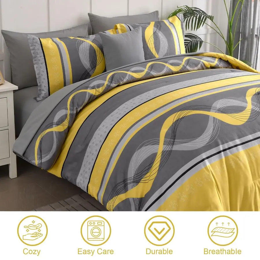 Comforter Set Bed in a Bag Patchwork Striped Boho Microfiber