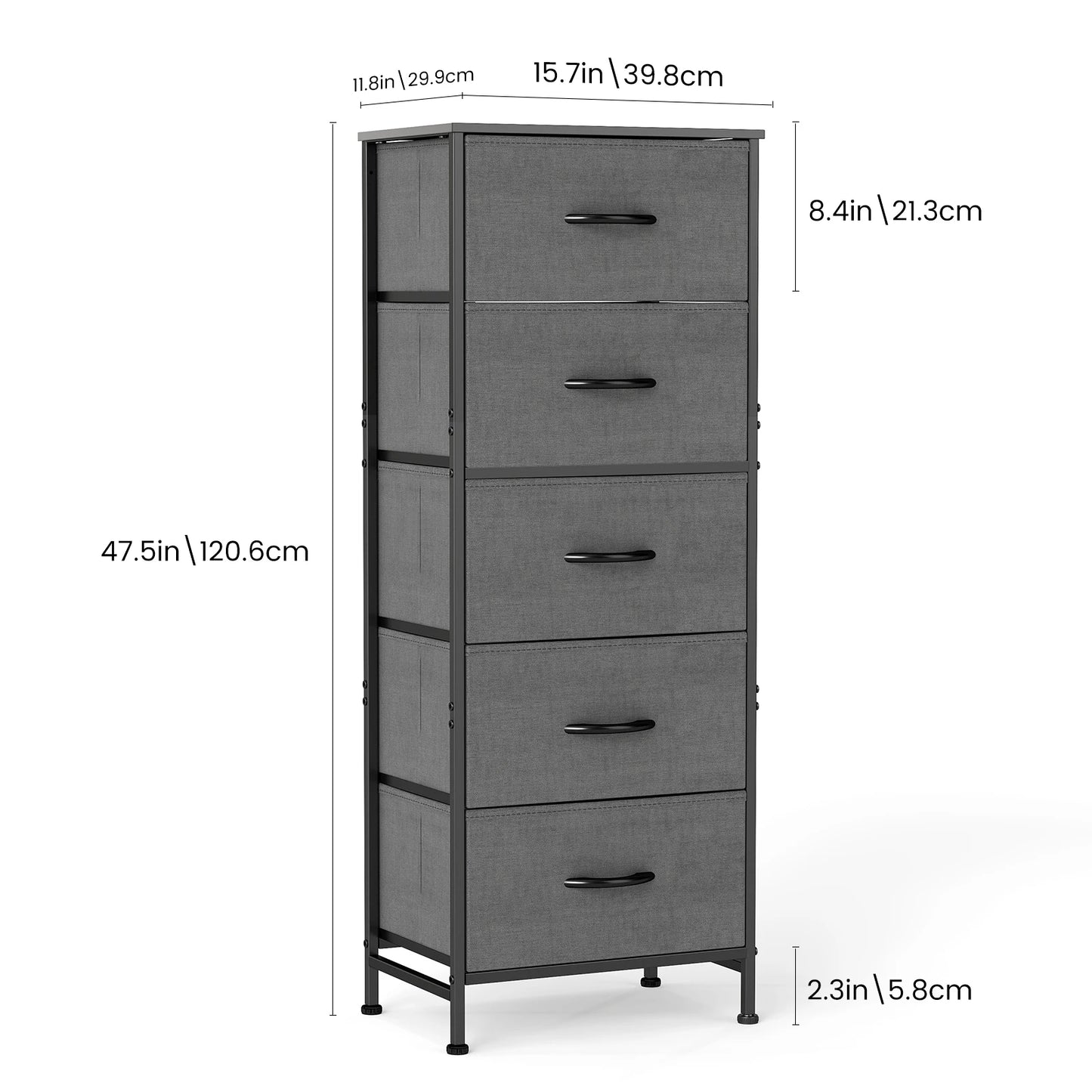 JHK Dresser With 5 Fabric Drawers And Steel Frame Storage