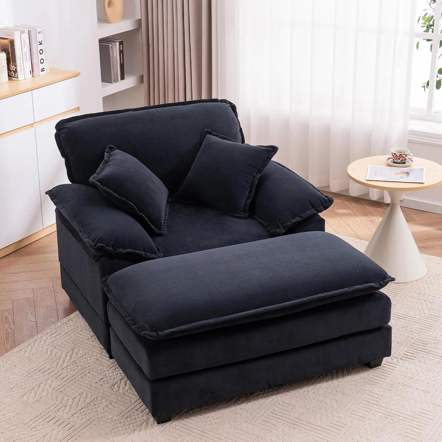 Oversized Chaise Lounge Chair With Ottoman Indoor Velvet Deep Seat