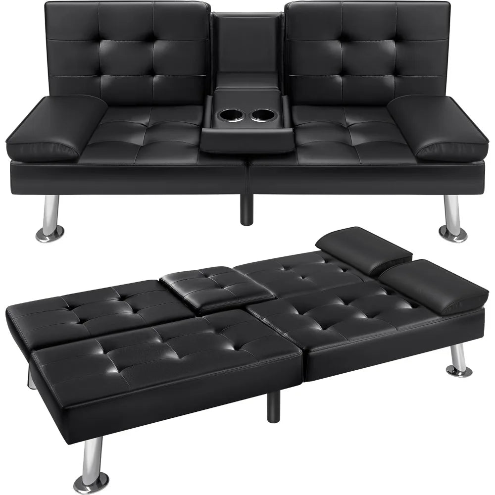 Victone Futon Sofa Bed Modern Faux Leather Couch Bed Convertible