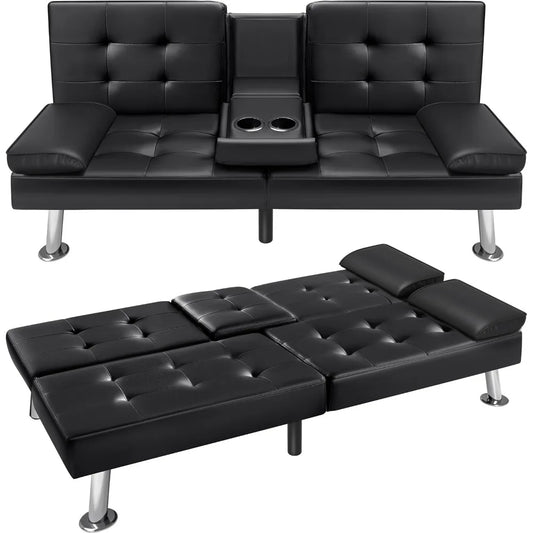 Victone Futon Sofa Bed Modern Faux Leather Couch Bed Convertible
