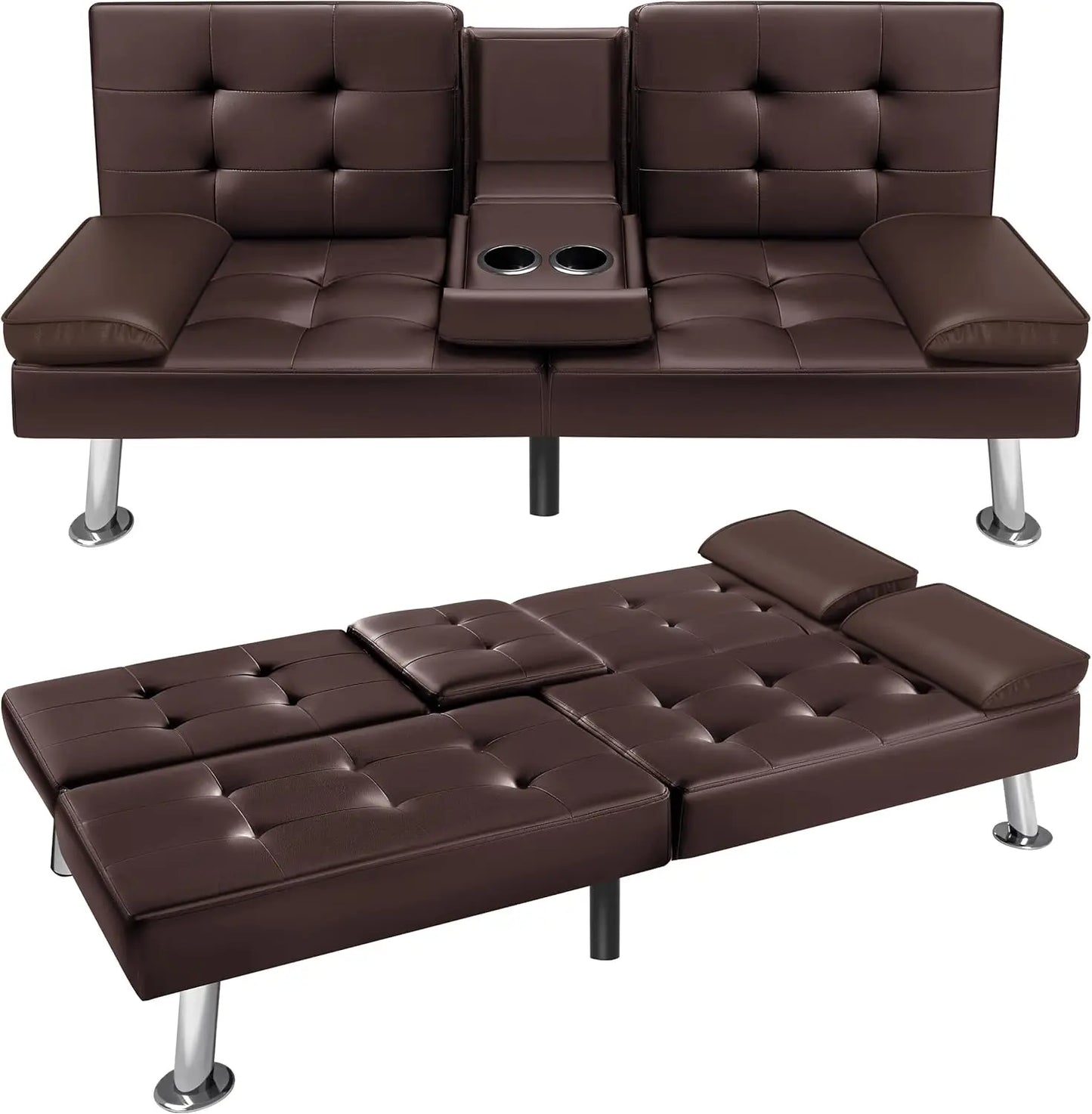 Victone Futon Sofa Bed Modern Faux Leather Couch Bed Convertible