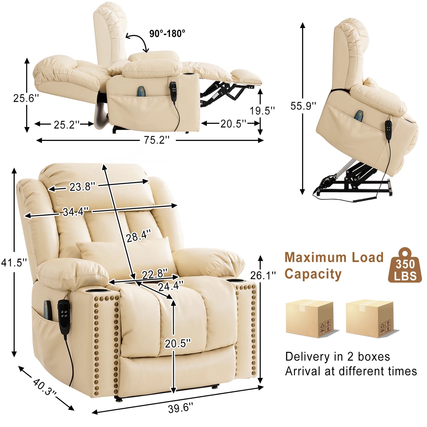 PARKOLCN Power Lift Recliner Dual Motor Electric Leather Chair With Heat Massage