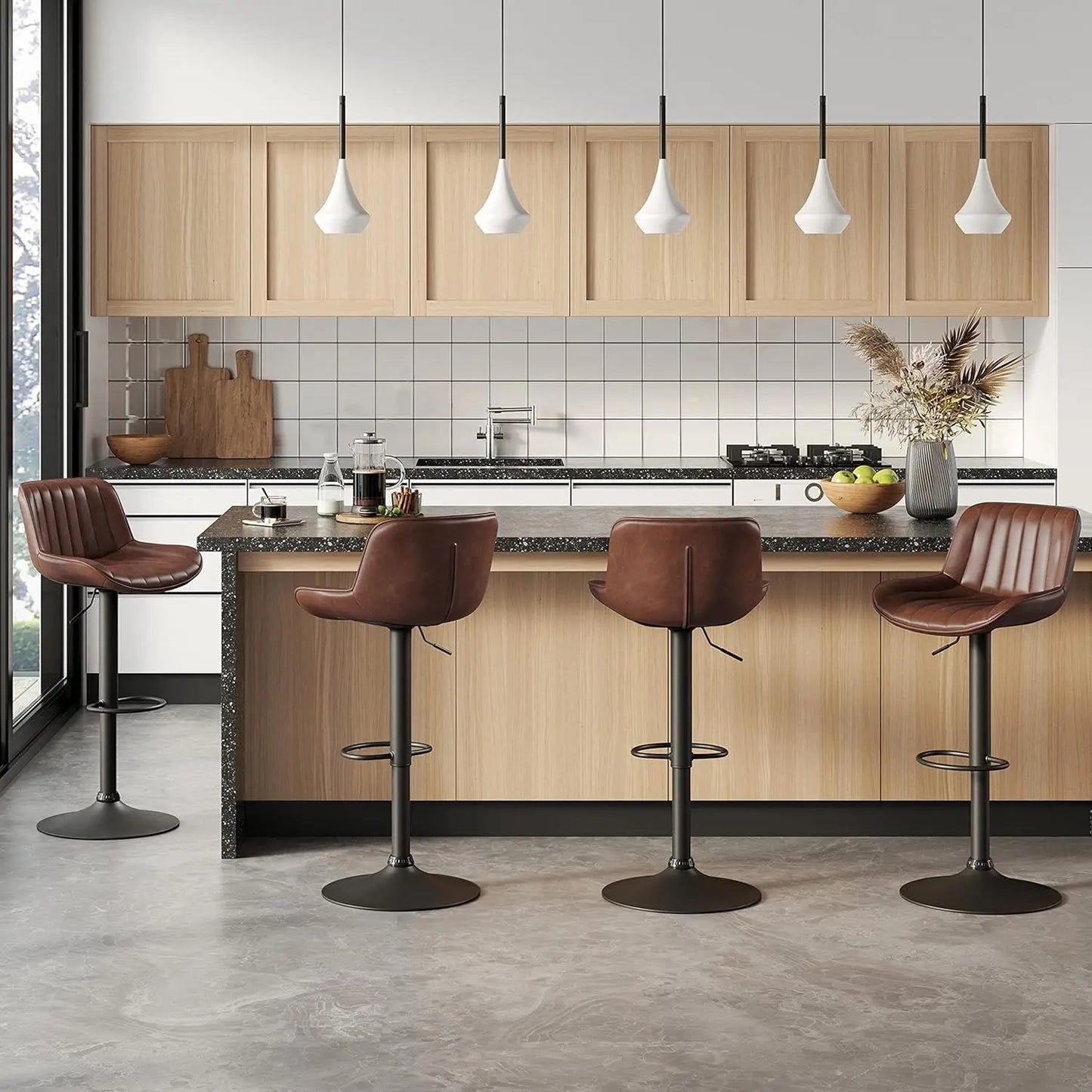 Bar Stools Set of 4, Mid Century Modern Faux Leather Swivel Adjustable Height Bar Stool, Counter Height Pub Bar, Customized