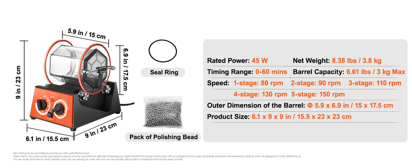SucceBuy Rotary Tumbler Surface Polisher for Jewelry Finishing
