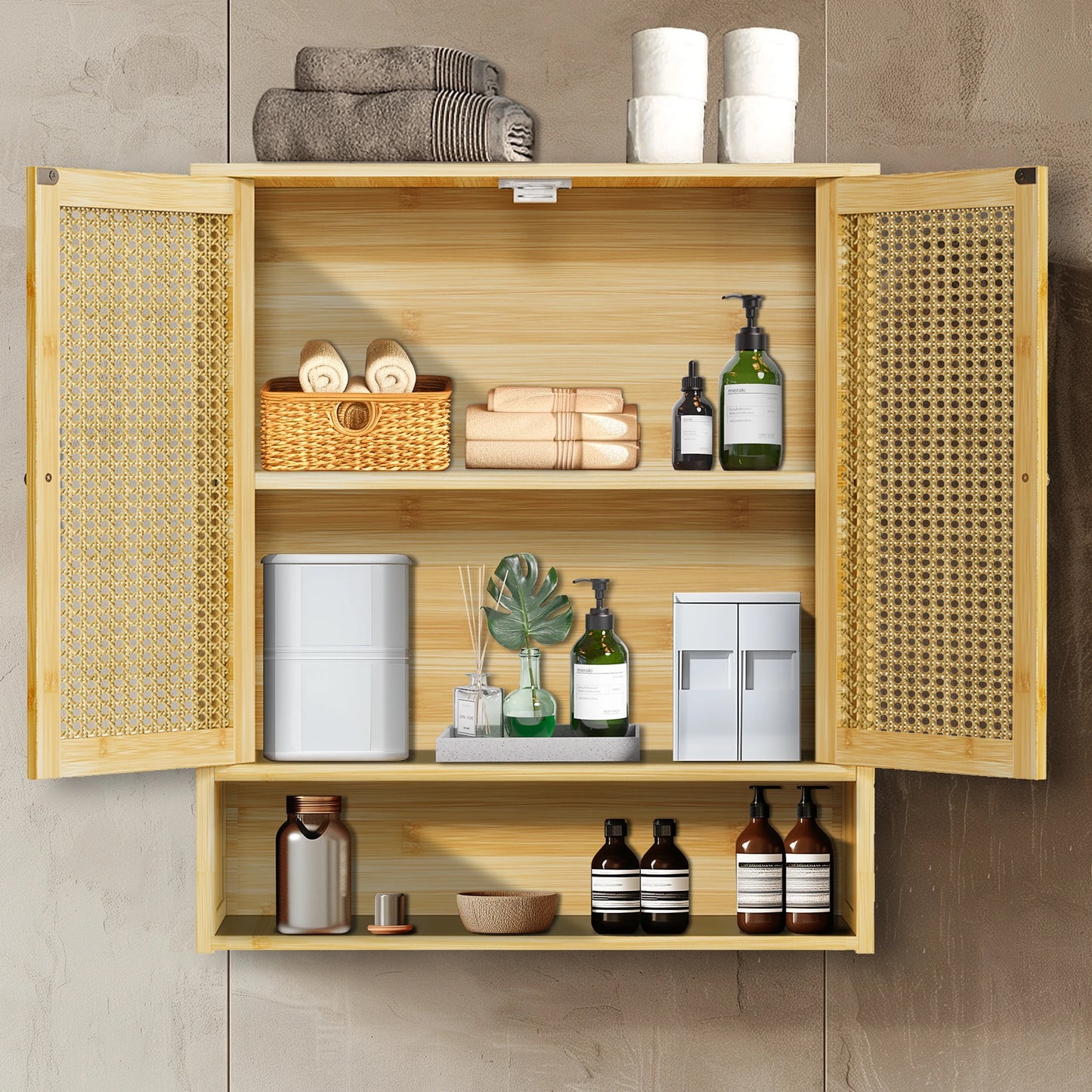 Bamboo Wall Cabinet over Toilet 3 Shelves Bathroom Storage Kitchen Organizer Free Standing Shelf Space Saver for Bathrooms