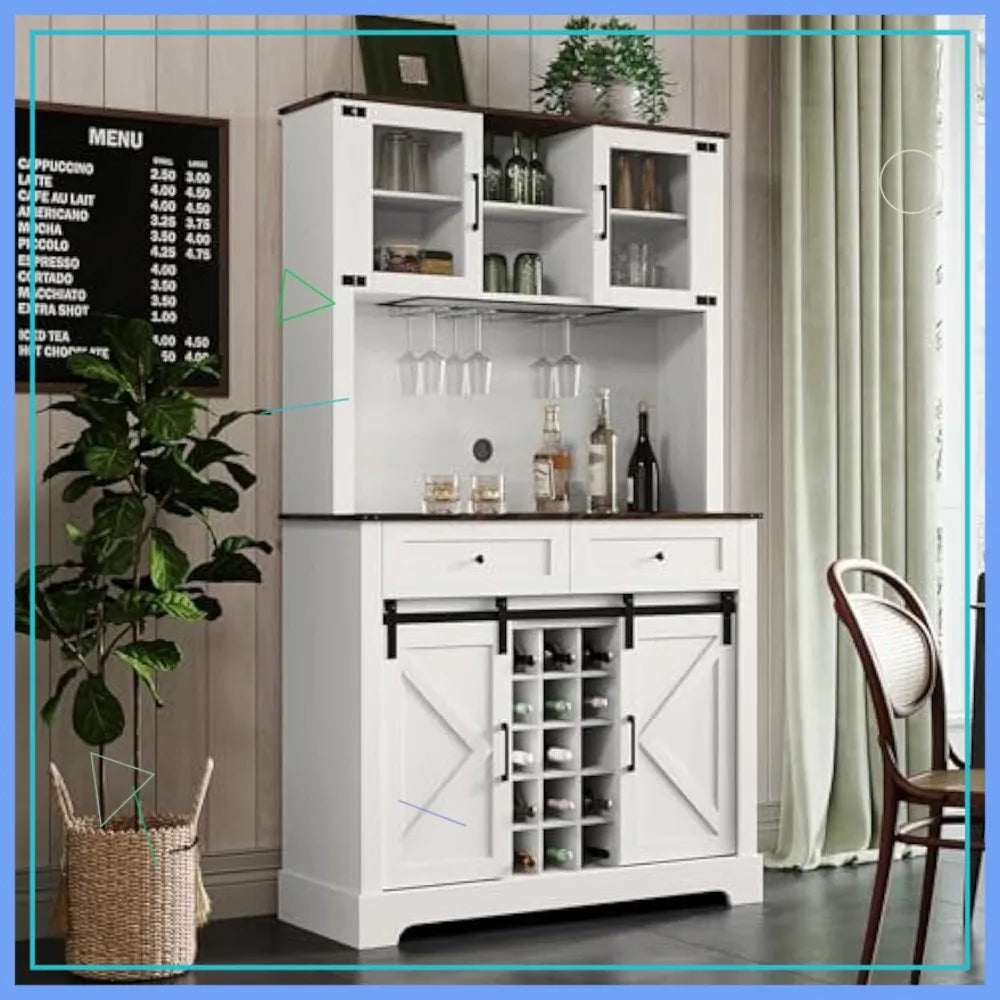 Farmhouse Wine Bar Cabinet With Sliding Barn Door Hutch Storage