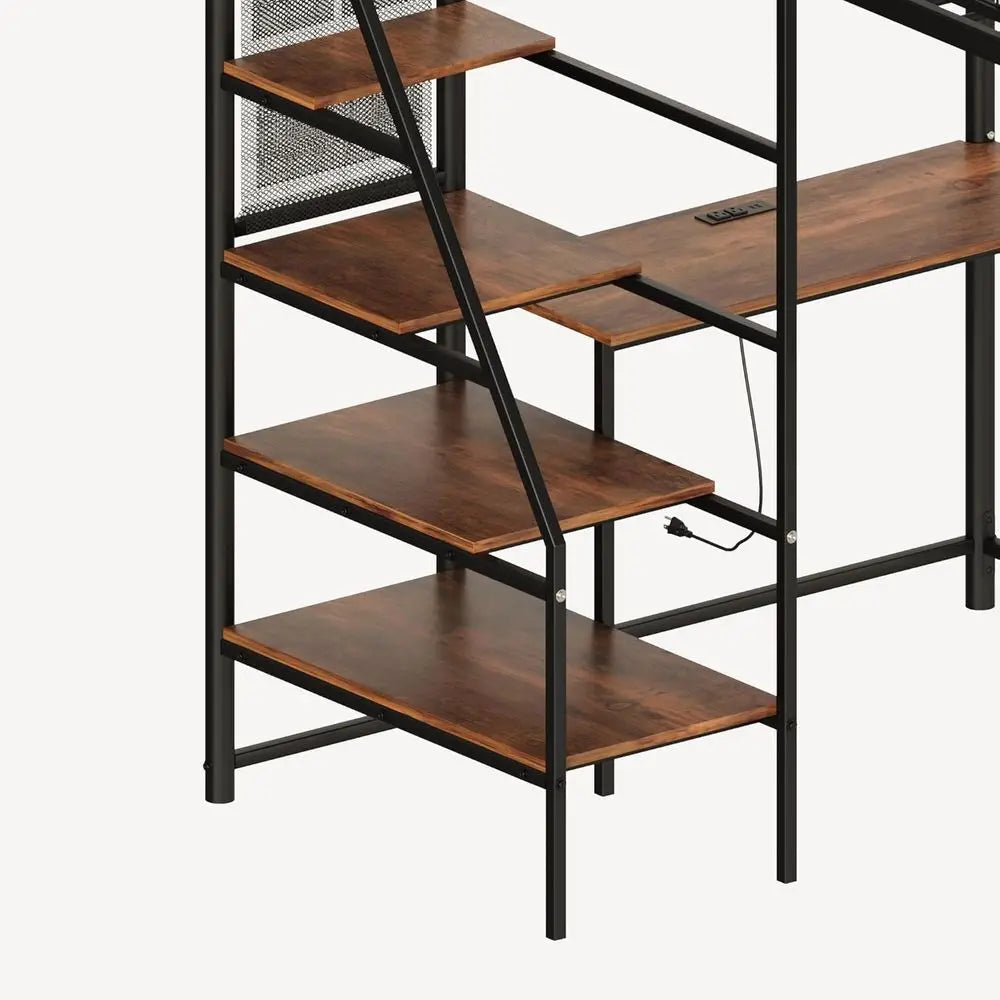 Metal Loft Bed With Stairs Desk And Charging Station