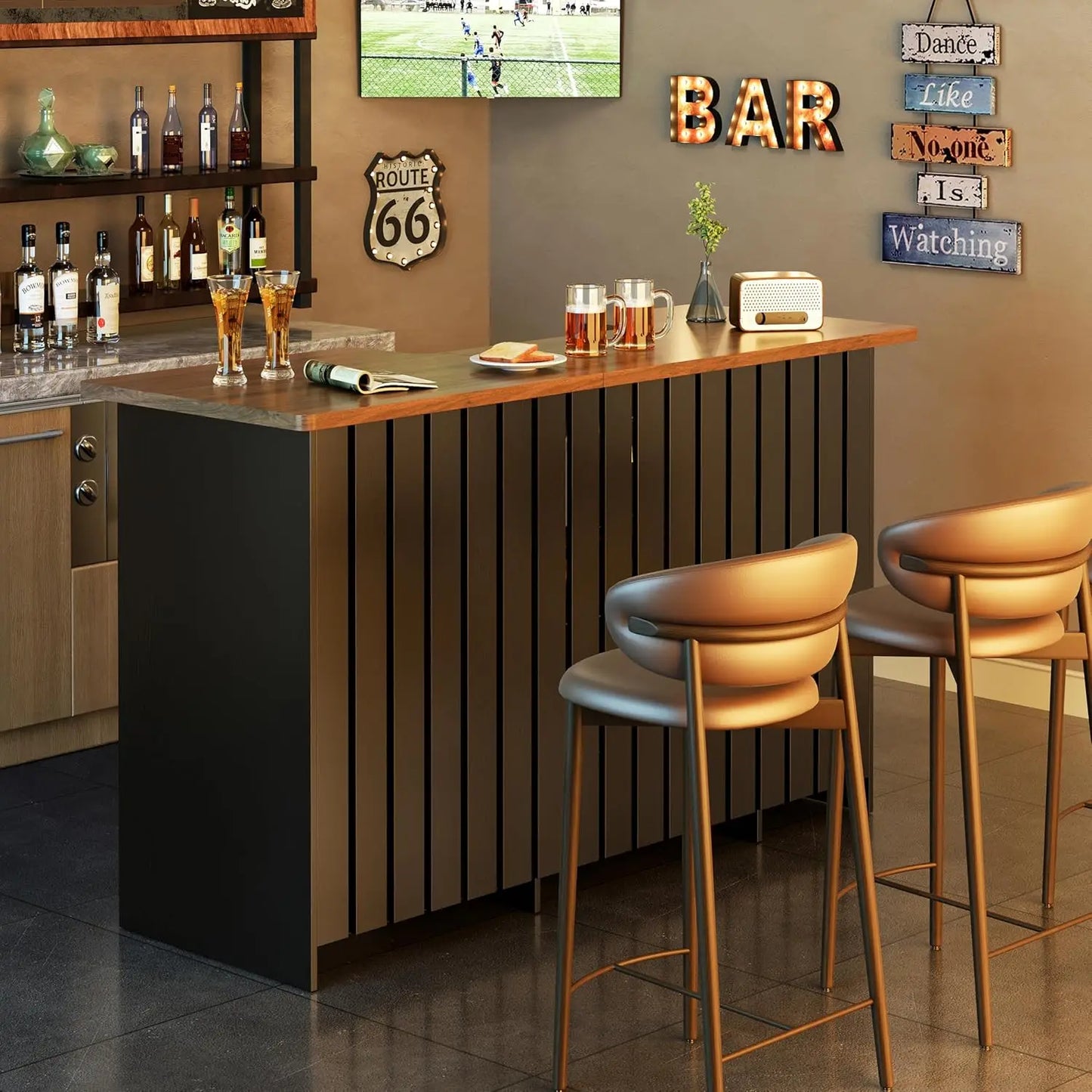 U Shape Liquor Cabinet With Fridge Space And Wine Rack