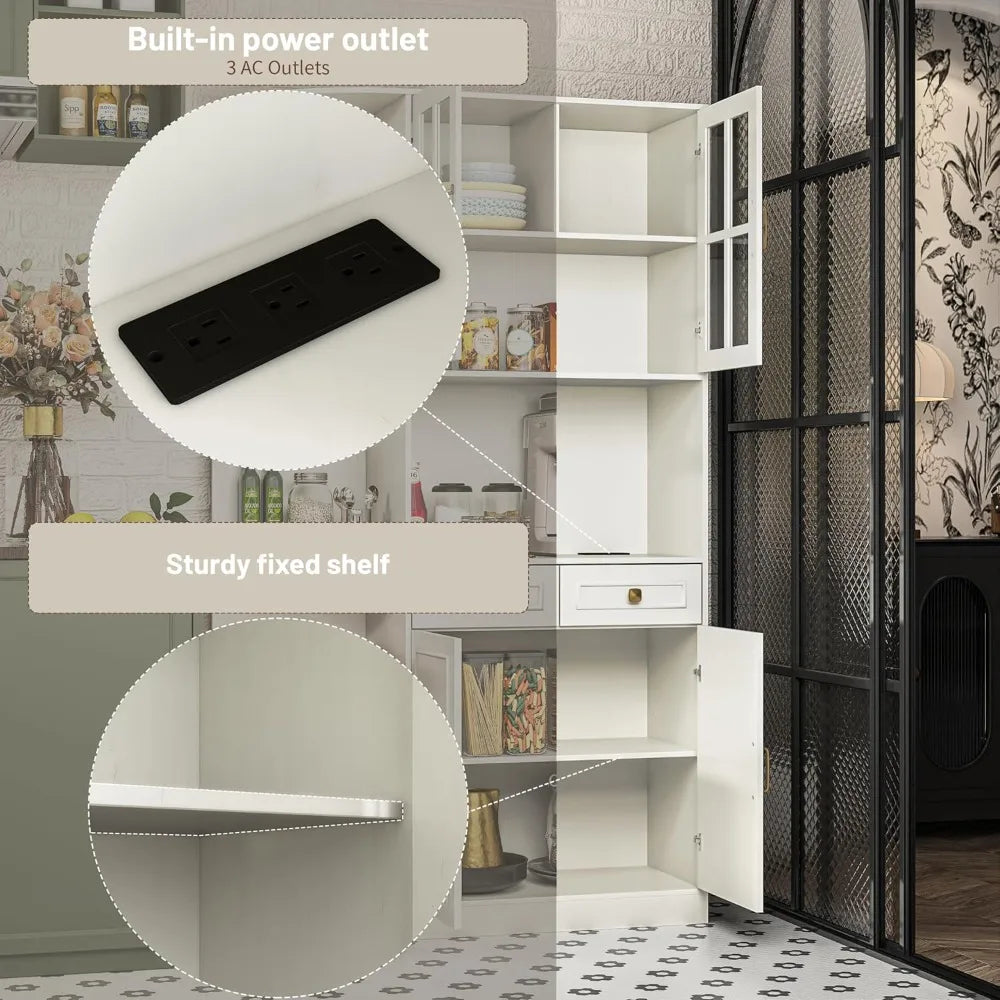 Pantry Storage Cabinet With Charging Station Farmhouse Kitchen Hutch