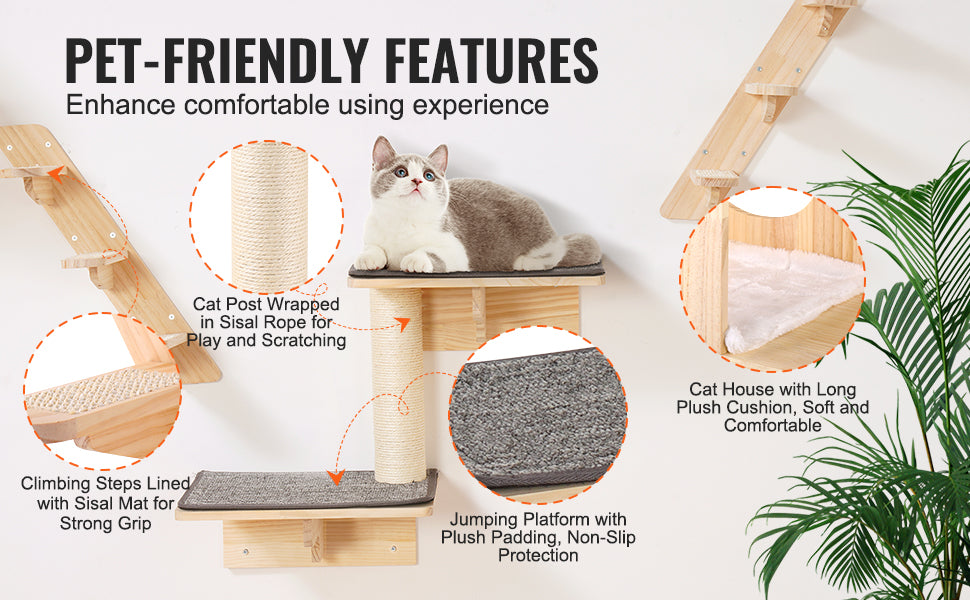 SucceBuy Wall Mounted Cat Shelves And Perches With Jumping Boards