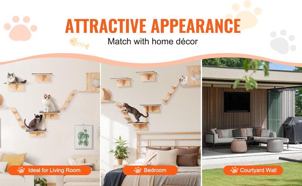 SucceBuy Wall Mounted Cat Shelves And Perches With Jumping Boards